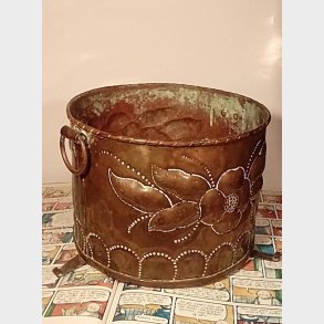 Antik jugend kobberurtepotte med 2 hanke