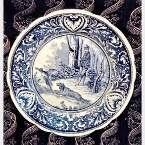 Delfts vintage platte med jagtmotiv