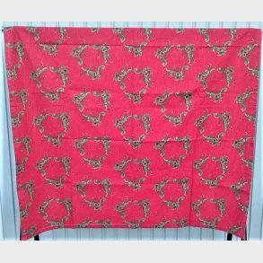 Rd vintage juledug i bomuld med guld og gran