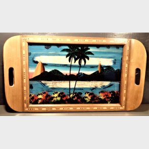 Vintage serveringsbakke med indlagt intarsia