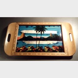 Vintage serveringsbakke med indlagt intarsia