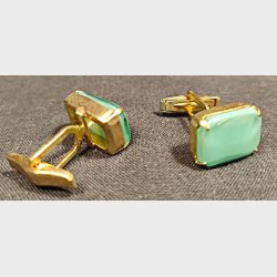 Vintage manchetknapper med grn quarts