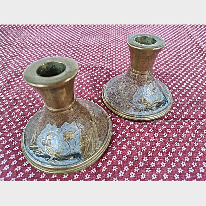 Emaljerede vintage lysestager