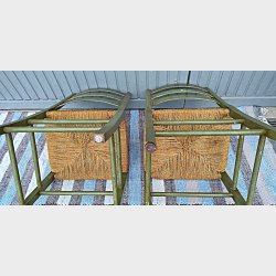 Grnne vintage  spisestuestole med flettede sder