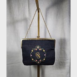 Vintage selskabstaske med petit point broderi
