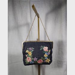 Vintage selskabstaske med petit point broderi