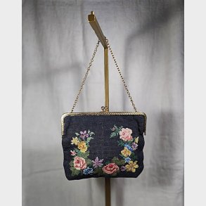 Vintage selskabstaske med petit point broderi