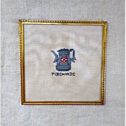 Vintage bordsk�ner med korssting og guldramme