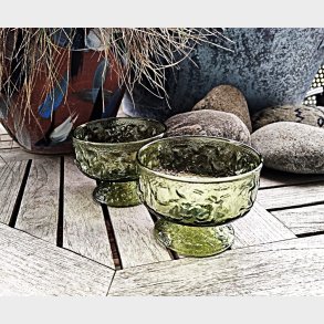 Gr�nt vintage glasservice: Dessertglas og lik�rglas