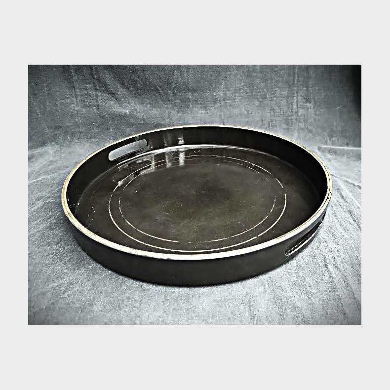 Rund sort 80'er vintage serveringsbakke