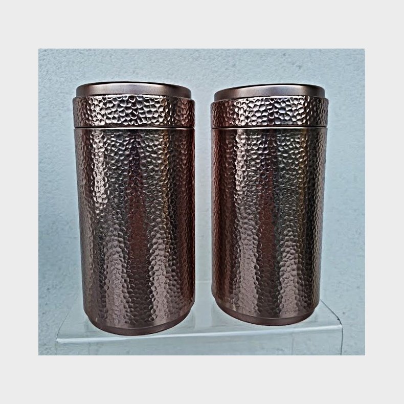 Rund vintage metald�se med kobberfinish