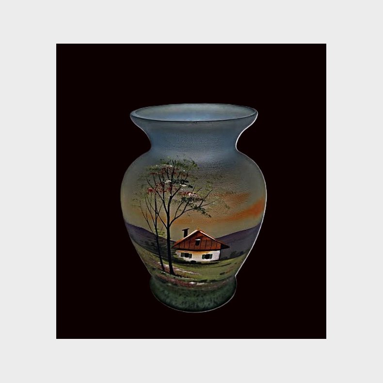 Gr�n antik souvenir glasvase