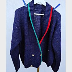 H�ndstrikket m�rkebl� vintage cardigan