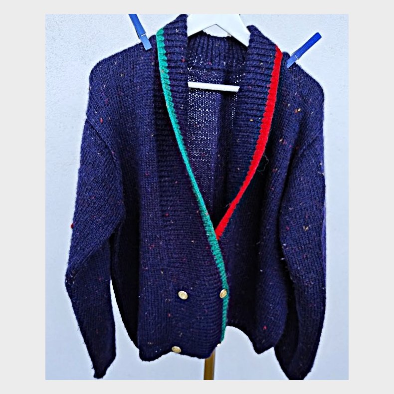 H�ndstrikket m�rkebl� vintage cardigan