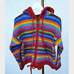 H�ndstrikket etnisk vintage uldtr�je / cardigan
