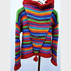 H�ndstrikket etnisk vintage uldtr�je / cardigan