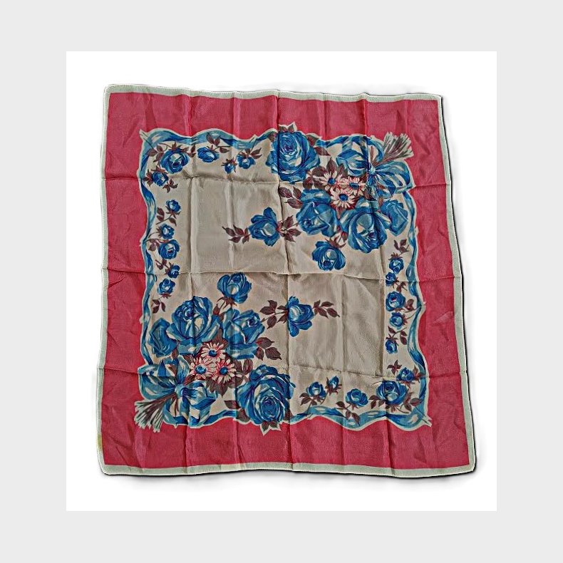 Vintage t�rkl�de med bl� roser og lyser�d kant